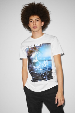 White C&A Clockhouse Men's T-shirts | LTVPK-2604