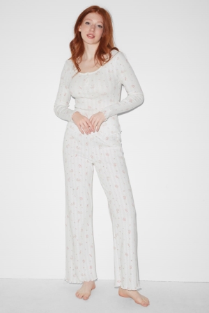 White C&A Clockhouse Pyjama Floral Women's Nightwear | SCRGJ-1093