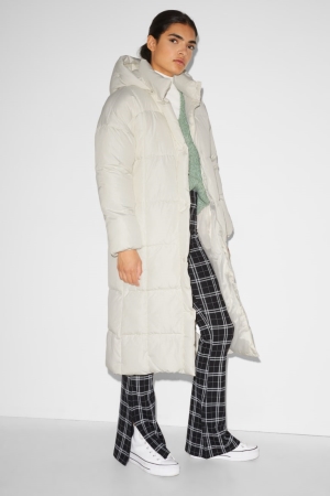 White C&A Clockhouse Quilted With Hood Women's Coats | BVGIU-3480