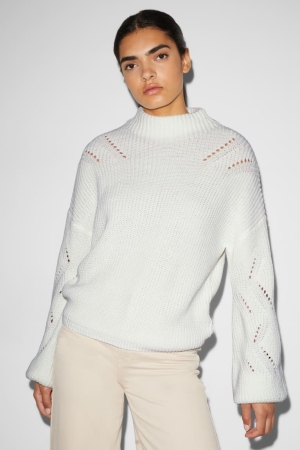 White C&A Clockhouse Recycled Women's Jumper | MYXWV-8024