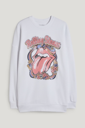 White C&A Clockhouse Rolling Stones Women's Sweatshirts | CXHAN-1365