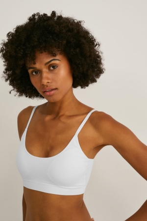 White C&A Crop Padded Seamless- Lycra® Women's Underwear | TXZNR-1394