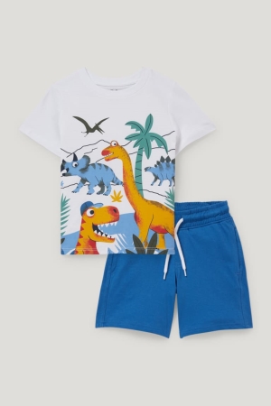 White C&A Dinosaur Set Sleeve And 2 Piece Boys' Trousers | YOCXE-0592