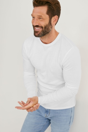 White C&A Long Sleeve Organic Cotton Men's Top | FVBLH-1583