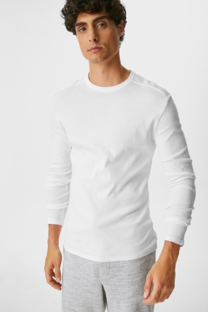 White C&A Long Sleeve Organic Cotton Men's Top | OFBWG-9315