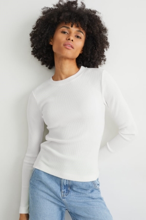 White C&A Long Sleeve Women's Top | RFVCN-2059