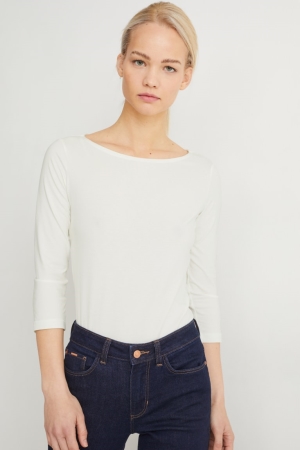 White C&A Long Sleeve Women's Top | ZGORX-0563