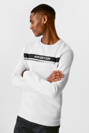 White C&A Men's Sweatshirts | OERGX-1985