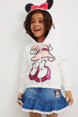 White C&A Minnie Mouse Zip-through Girls' Hoodie | GJLAB-2835