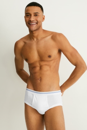 White C&A Multipack Of 2 Briefs Skinny Rib Organic Cotton Men's Underwear | SXJBT-0491