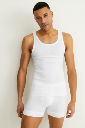 White C&A Multipack Of 2 Vest Double Rib Organic Cotton Men's Underwear | ZPJQE-0694