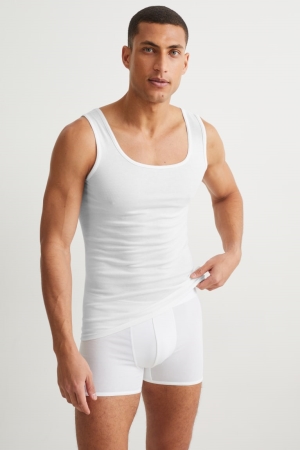 White C&A Multipack Of 2 Vest Pima Cotton Men's Underwear | FDVUS-5237