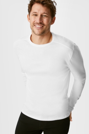 White C&A Multipack Of 3 Long Sleeve Organic Cotton Men's Top | MGSQL-8037