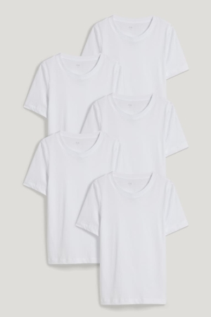 White C&A Multipack Of 5Organic Cotton Women's T-shirts | OTNRG-5418