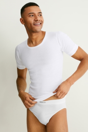 White C&A Multipack Of Vest Double Rib Organic Cotton Men's Underwear | WYGRF-3962