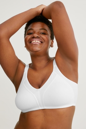 White C&A Non-wired Minimiser Bra Organic Cotton Women's Underwear | OMZPS-9148