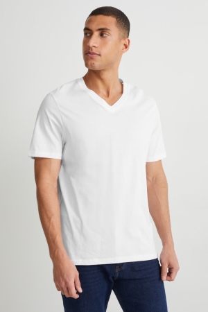 White C&A Organic Cotton Men's T-shirts | OKNRZ-9673