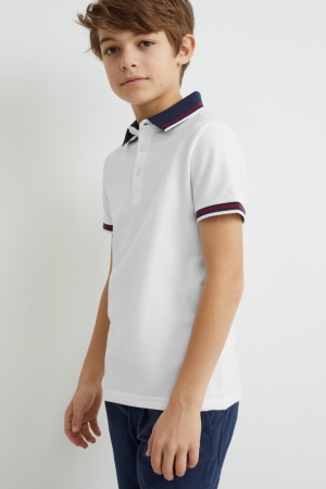 White C&A Polo Boys' Shirts | LQJWO-4537