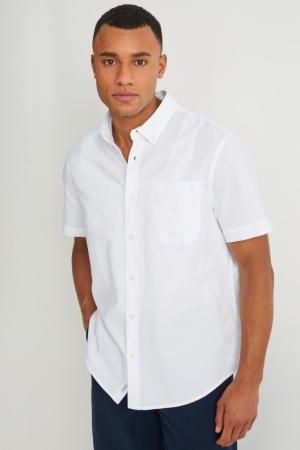 White C&A Regular Fit Button-down Collar Organic Cotton Men's Shirts | EPNBT-0138