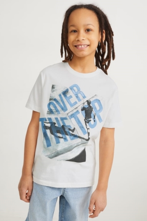 White C&A Sleeve With In-conversion Cotton Boys' T-shirts | DAGUV-7238