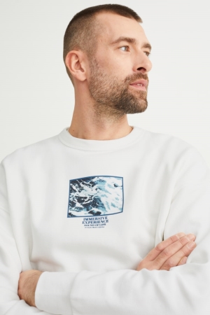 White C&A With Recycled Polyester Men's Sweatshirts | IFWRA-3872