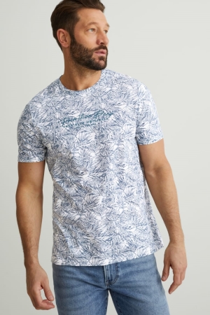 White C&A With Recycled Polyester Men's T-shirts | NMATO-2469