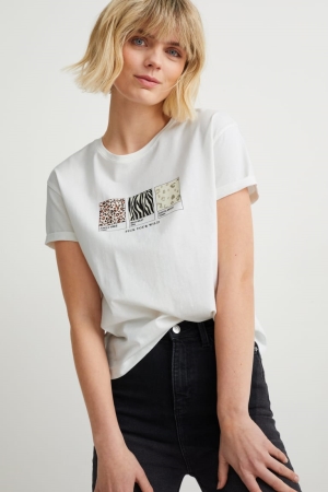 White C&A Women's T-shirts | EVUXW-4307