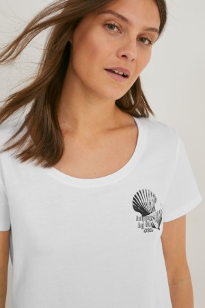 White C&A Women's T-shirts | PEVSK-9870