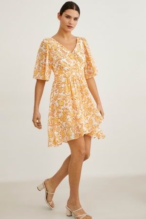 White C&A Wrap Recycled Floral Women's Dress | NLTHW-0829