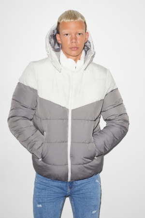 White / Gray C&A Clockhouse Quilted With Hood Recycled Men's Jackets | XGSEP-7324