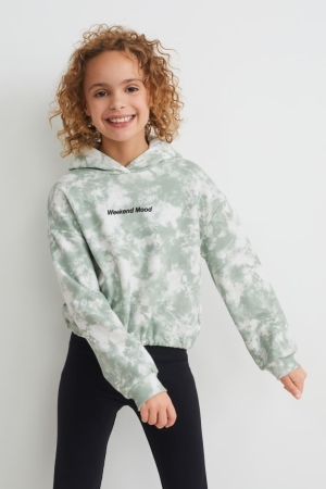 White / Green C&A Girls' Hoodie | SUDRF-5042