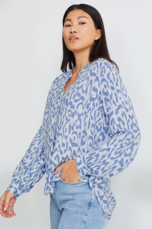 White / Light Blue C&A Patterned Women's Blouses | NRTPK-3687