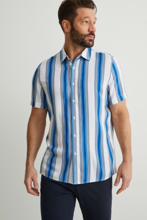 White / Light Blue C&A Regular Fit Kent Collar With Livaeco™ Fibres Striped Men's Shirts | TWROP-7128