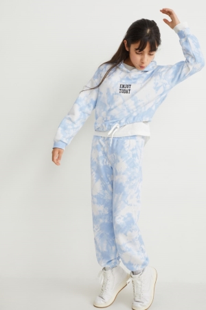 White / Light Blue C&A Set And Joggers 2 Piece Girls' Hoodie | TQYJA-1745