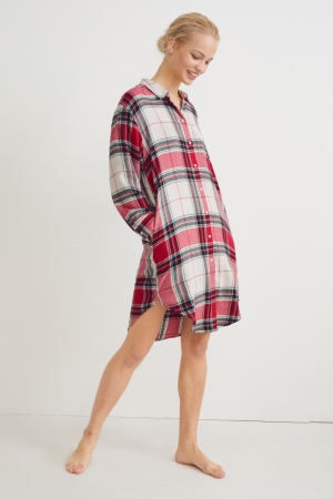 White / Red C&A Flannel NightCheck Women's Nightwear | SLXZN-5037