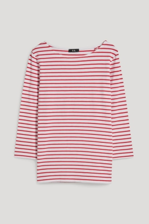 White / Red C&A Long Sleeve Striped Women's Top | QHPMW-0538