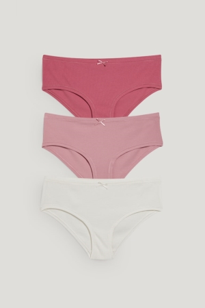 White / Rose C&A Multipack Of 3 Hipster Briefs With Organic Cotton Women's Underwear | EPZNV-8307