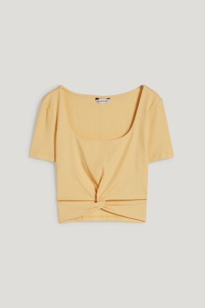 Yellow C&A Clockhouse Cropped Women's T-shirts | FQJIO-4097