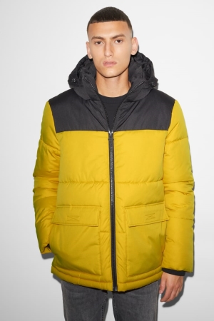 Yellow C&A Clockhouse Quilted With Hood Recycled Men's Jackets | JQLPT-5743