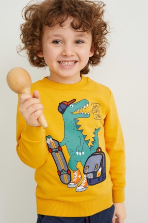 Yellow C&A Dinosaur Girls' Sweatshirts | PKAQL-7693