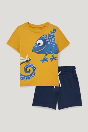 Yellow C&A Set Sleeve And In-conversion Cotton Boys' Trousers | VUBZL-0954