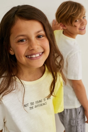 Yellow C&A Sleeve Genderneutral Girls' T-shirts | GRQWL-4270