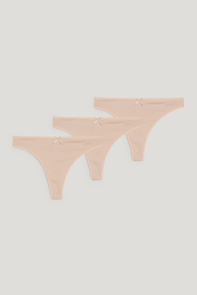 Almond Beige C&A Multipack Of 3 Thong Lycra® Women's Underwear | EDUWZ-7413