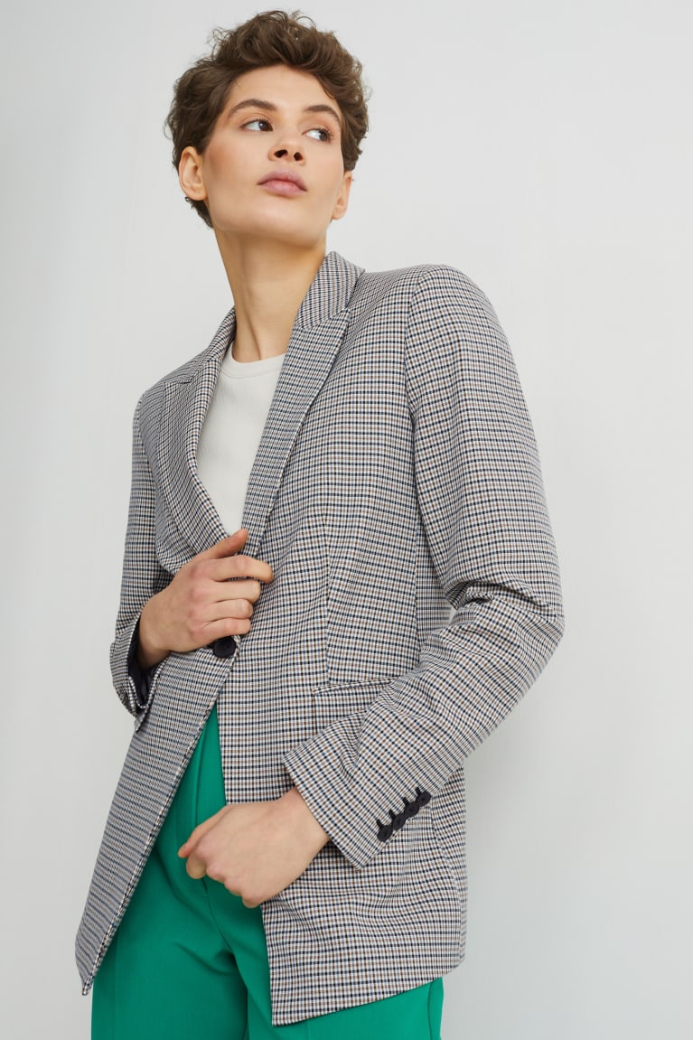 Beige / Blue C&A Regular Fit 4 Way Stretch Women's Blazers | MAZXR-4089