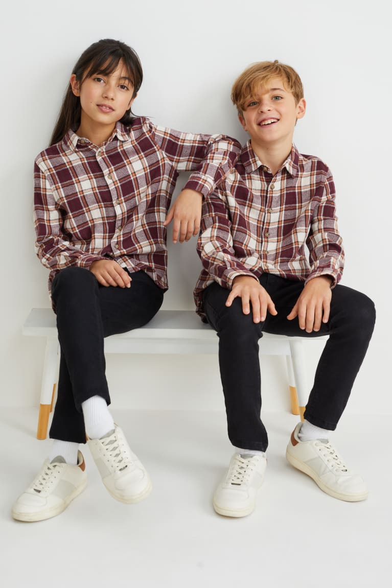 Beige / Bordeaux C&A Flannel Genderneutral Organic Cotton Check Girls' Shirts | APSZU-6954