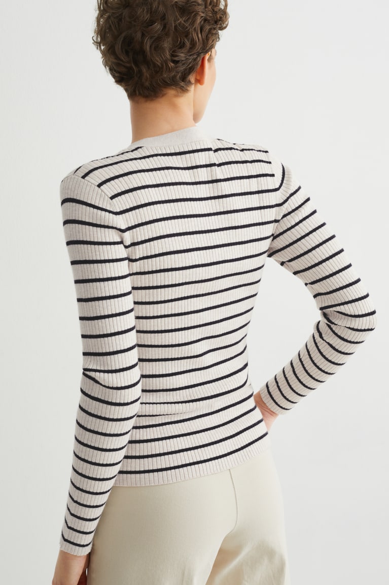 Beige C&A Basic With Lenzing™ Ecovero™ Striped Women's Cardigan | WKZBC-2531