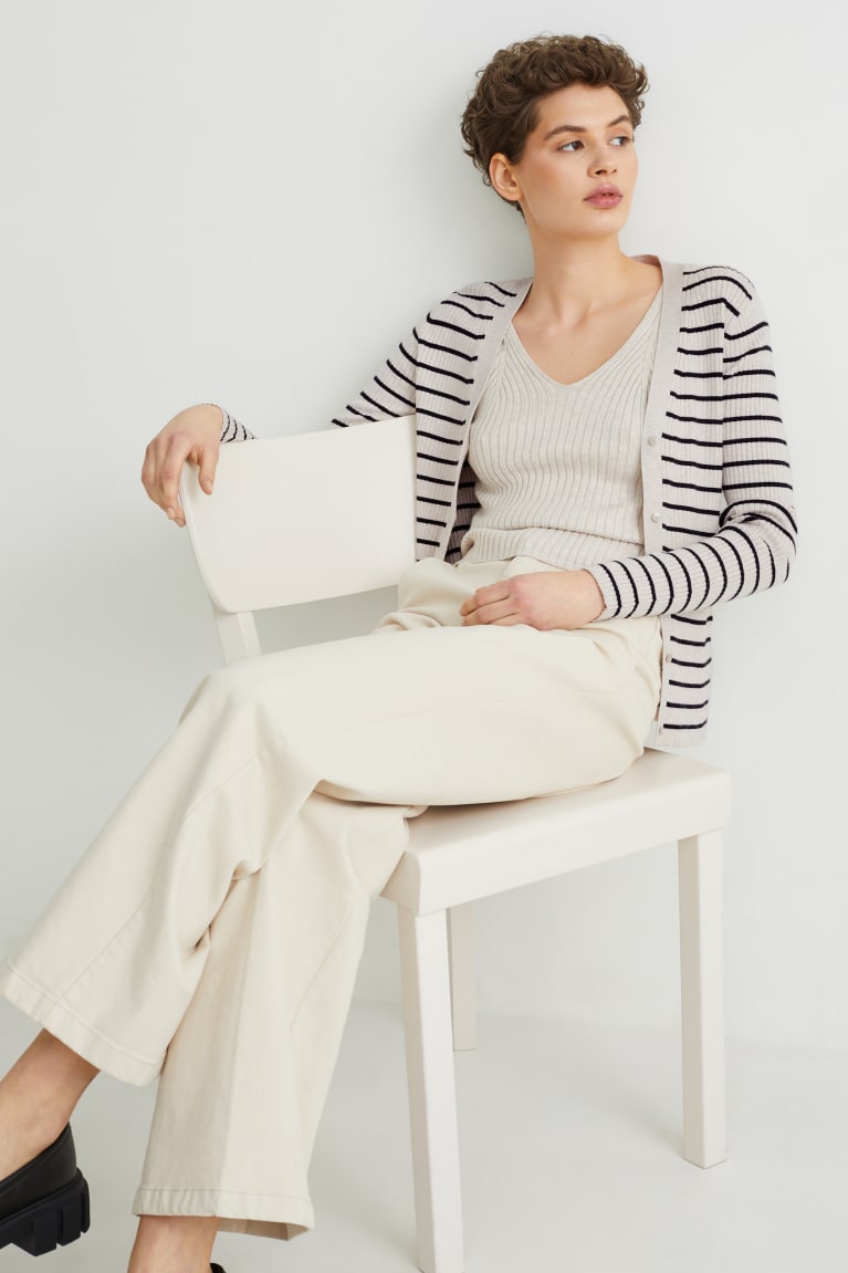 Beige C&A Basic With Lenzing™ Ecovero™ Striped Women's Cardigan | WKZBC-2531