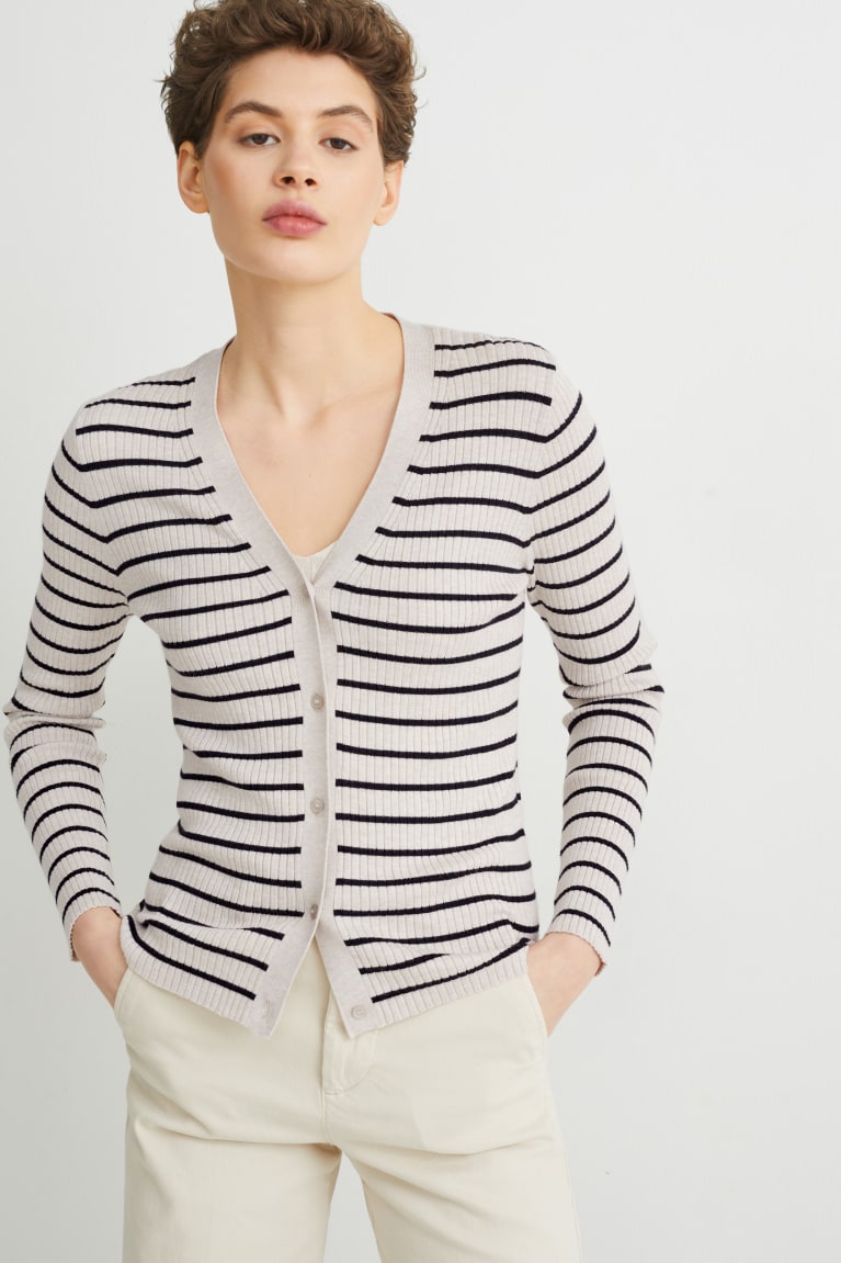 Beige C&A Basic With Lenzing™ Ecovero™ Striped Women\'s Cardigan | WKZBC-2531