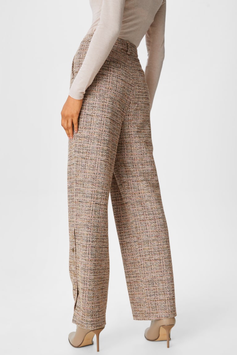 Beige C&A Bouclé Straight Fit Shiny Women's Trousers | SLFNZ-0275