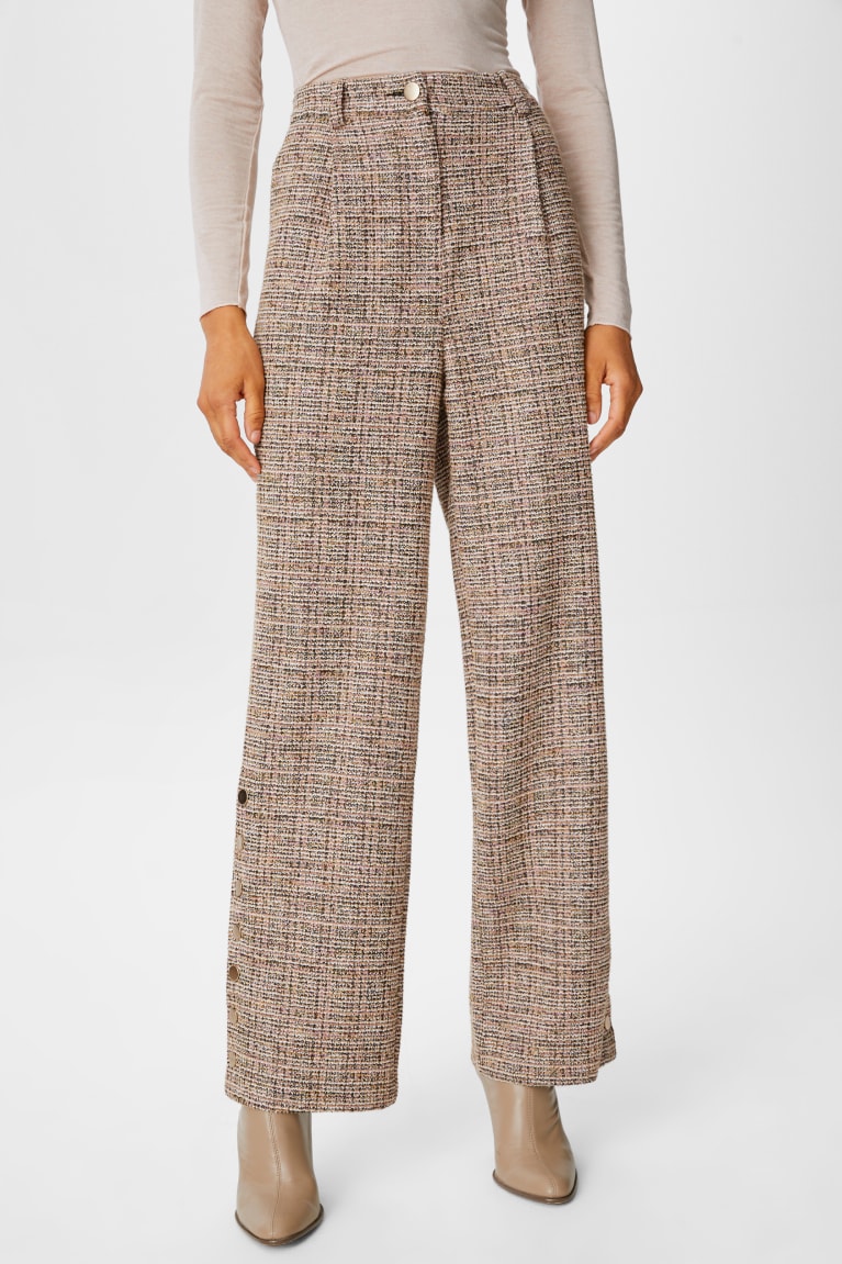 Beige C&A Bouclé Straight Fit Shiny Women's Trousers | SLFNZ-0275